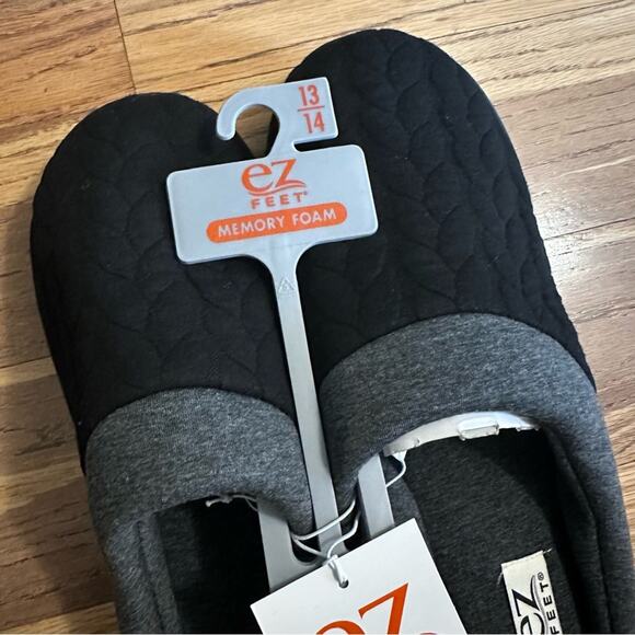 Men’s EZ Feet Memory Foam Slippers, Black and Gray, XXL (13/14) - Picture 2 of 11